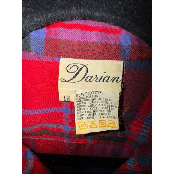 Vintage Darian Red Blue Plaid Shirt‎ Dress Size 12 Flannel Western Cowgirl Ranch - Picture 7 of 7